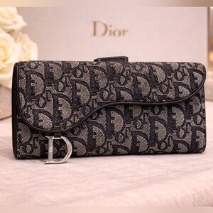 CHRISTIAN DIOR Vintage Trotter Monogram Saddle Wallet Navy